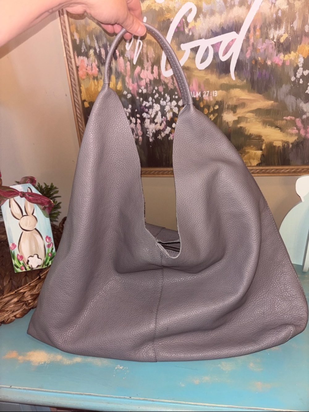 Kurt Geiger Soft Pebbled Hobo Bag in Mauve Gray - Classic Everyday Shoulder Tote - Picture 2 of 8